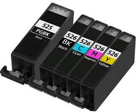 Canon PGI-525, CLI-526BK CLI-526C CLI-526M CLI-526Y Compatible set of 5 Ink Cartridges
(Black/Black/Cyan/Magenta/Yellow)
